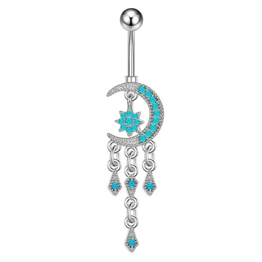 

10pcs/Lot Bule Crystal Moon Tassel Navel Belly Ring Romantic Piercing Ombligo