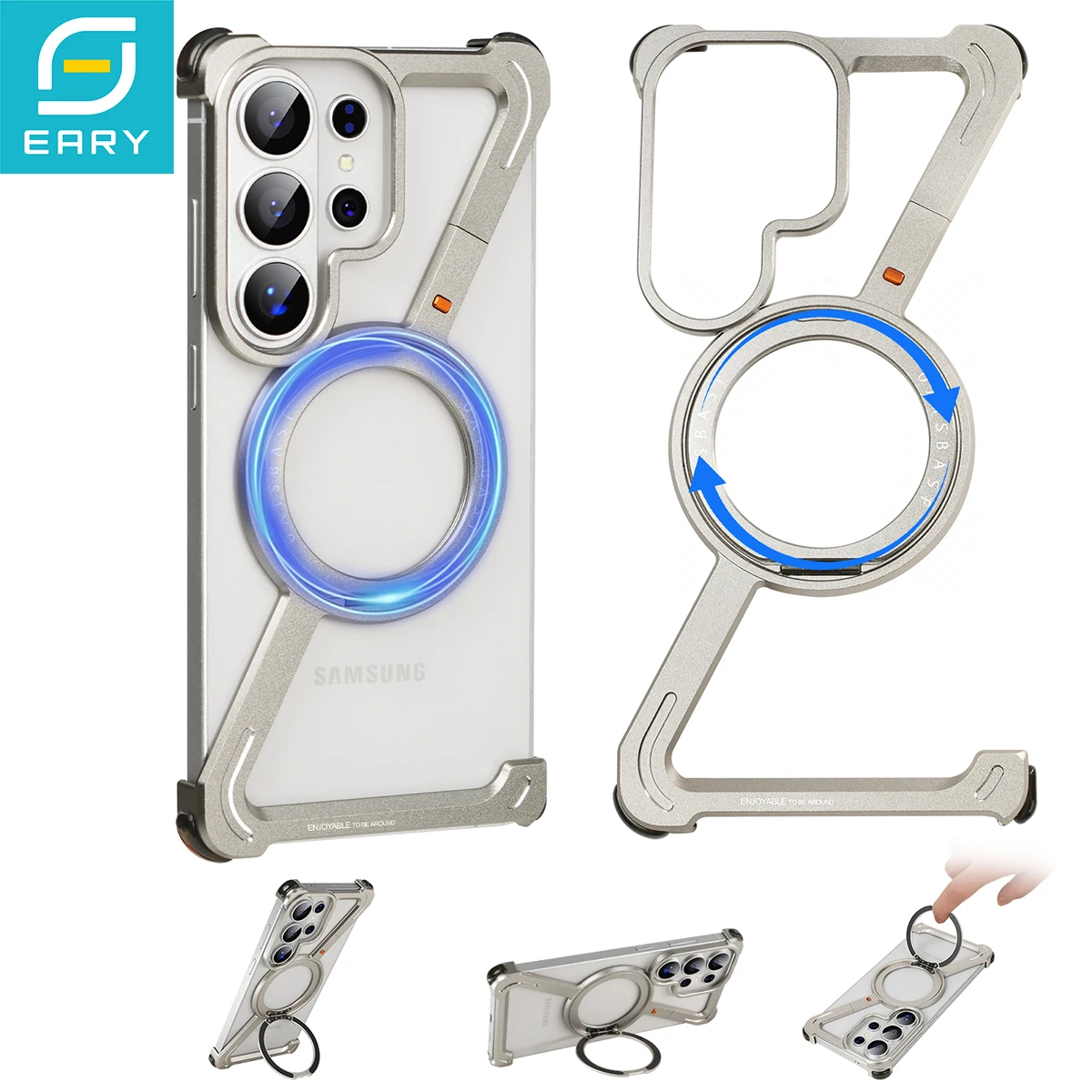 

Чехол Eary Z-образной формы для Samsung Galaxy S26 Ultra с магнитным кольцом-подставкой Magsafe, безрамочный, металлический, 360° ° Вращающийся защитный чехол