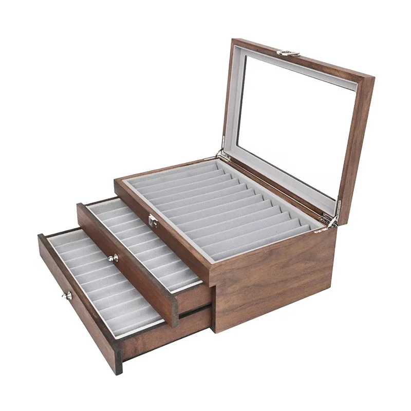 1~3 Layer Wood Pen Display Box 12/23/34 Pen Organizer Box Case Storage Fountain Pen Bag Collector Organizer with Glass Window