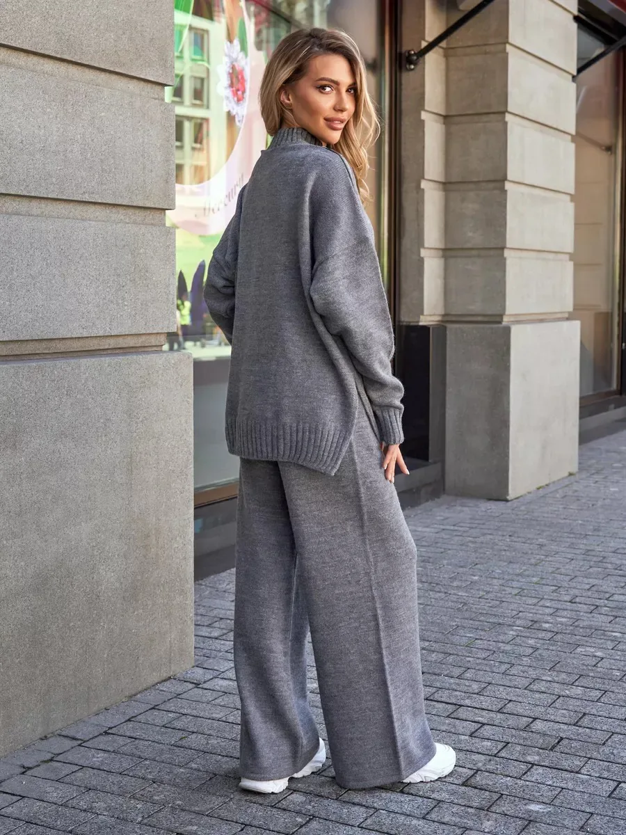 

Blubelle Women's 2-Piece Knitted Outfit Turtleneck Long Sleeve Sweater And Pants Thick Warm Casual Autumn Winter Knit Suit