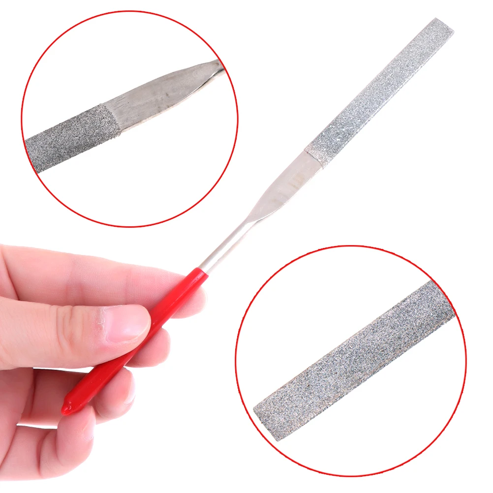 1 Pcs 180mm Long Art Craft Flat Diamond File Grinding Tool Red Silver Tone