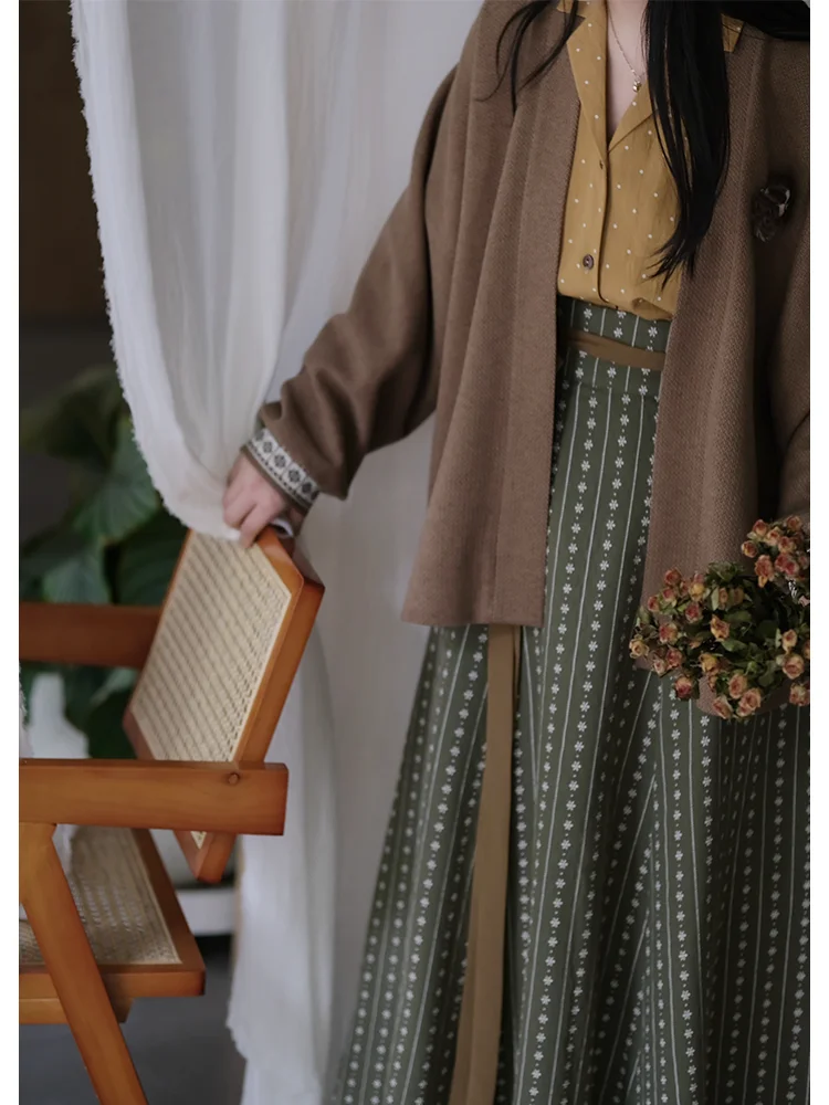 Xiaoma e Fi Wind Field Vest irt Gonna a due pezzi Aircrt Sve Capispalla Quotidiano Hanfu Autunno Inverno Abbigliamento donna