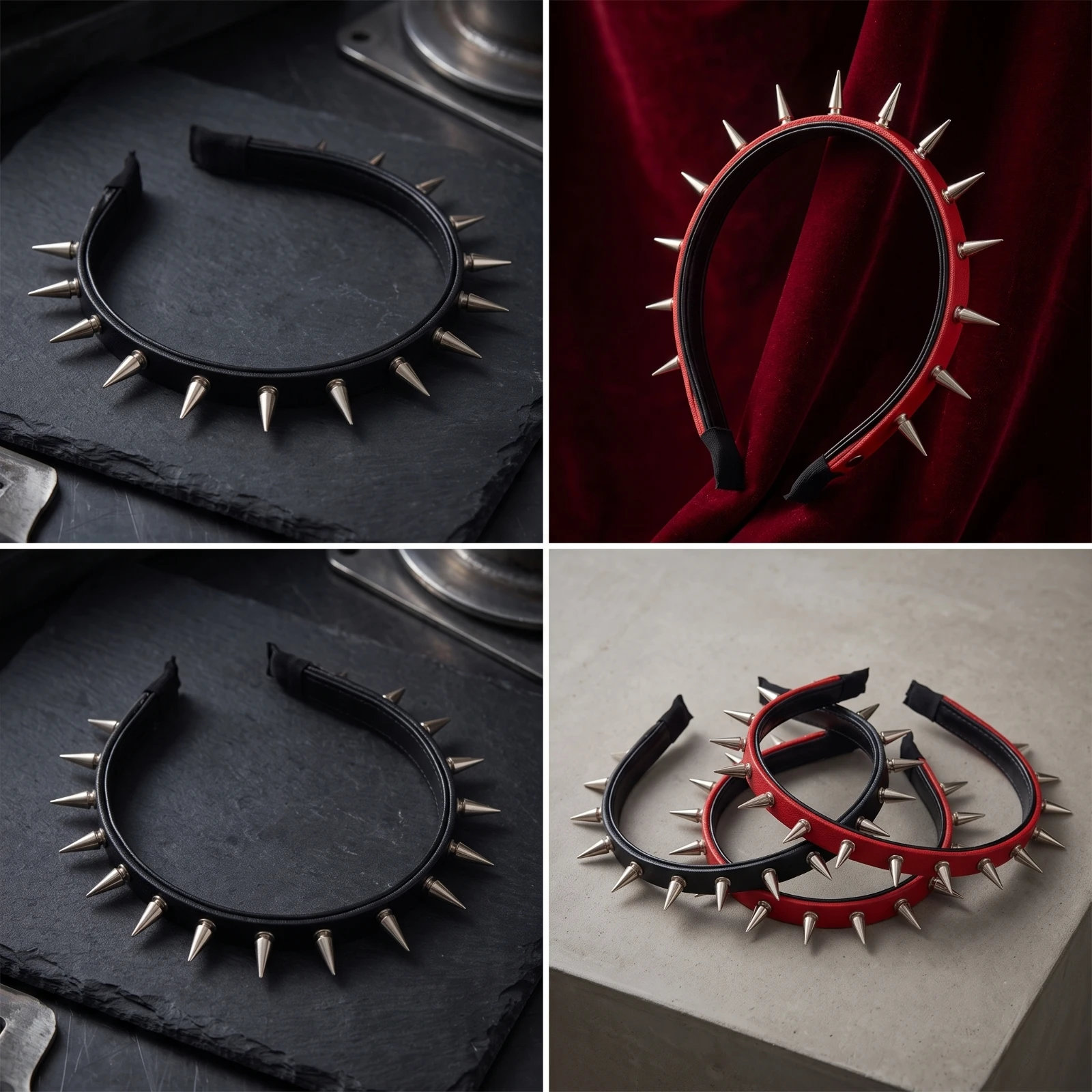 Studded Headband Black Headband with Spikes Hairband Slim Hair Hoop Non-Slip for Cosplayers, Cosplay, Parties