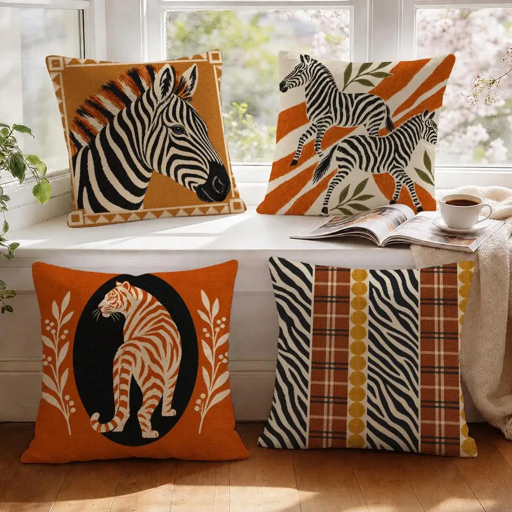 Zebra Stripes Cushion Cover 1/4Pcs Linen Throw Pillow Covers Double-Side Print Sofa Couch Living Room Decor