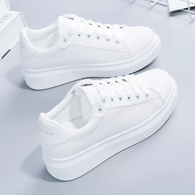 Comemore White Shoes Autumn 2023 Female FlatKorean Student Casual Women\'s Shoe Tide Leather Ladies Platform Running Sneakers 40