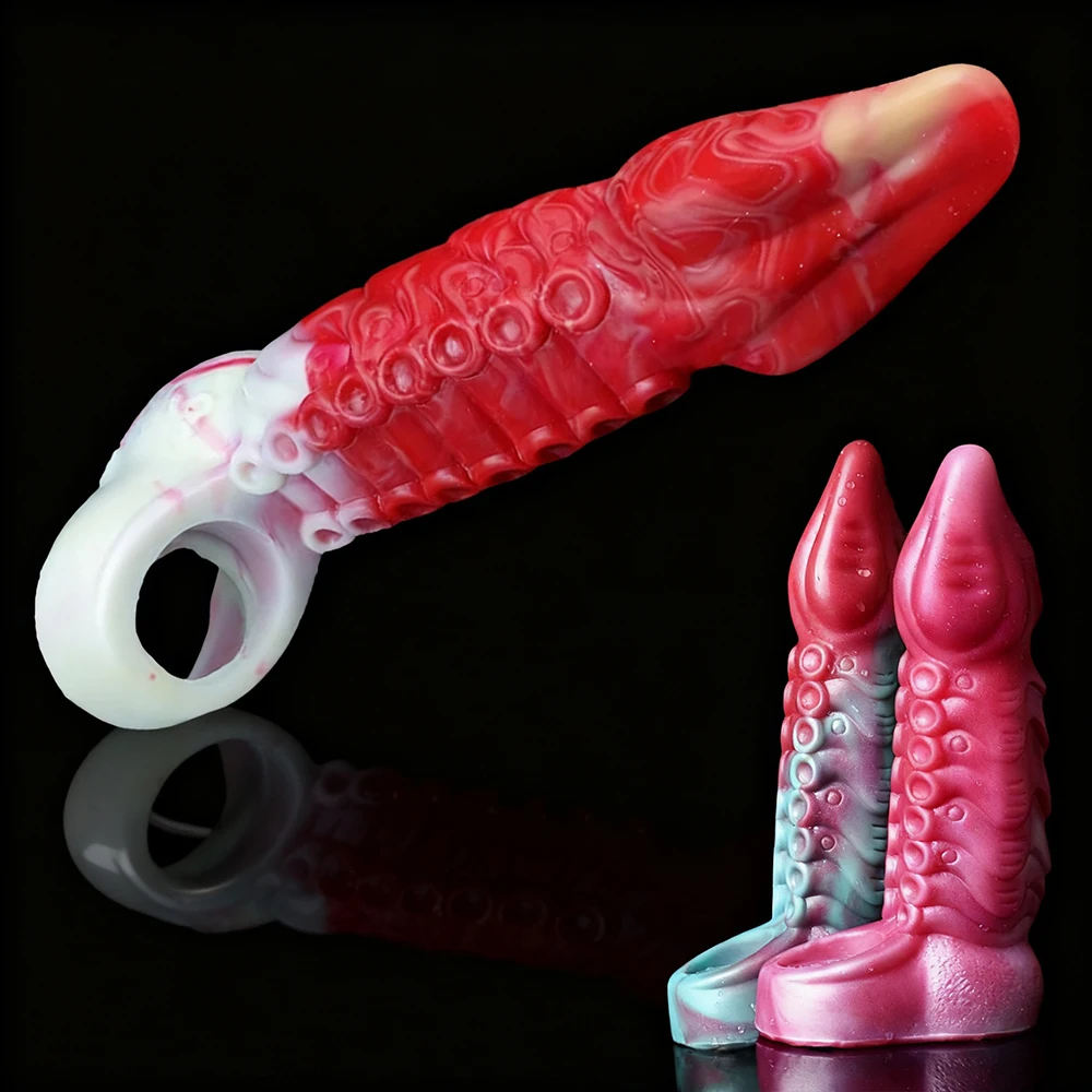 SMMQ Realistic Tentacle Penis Sleeve Animal Dildo Cover Men Soft Silicone Cock Ring Adult Sexay Toy Delay Ejaculation
