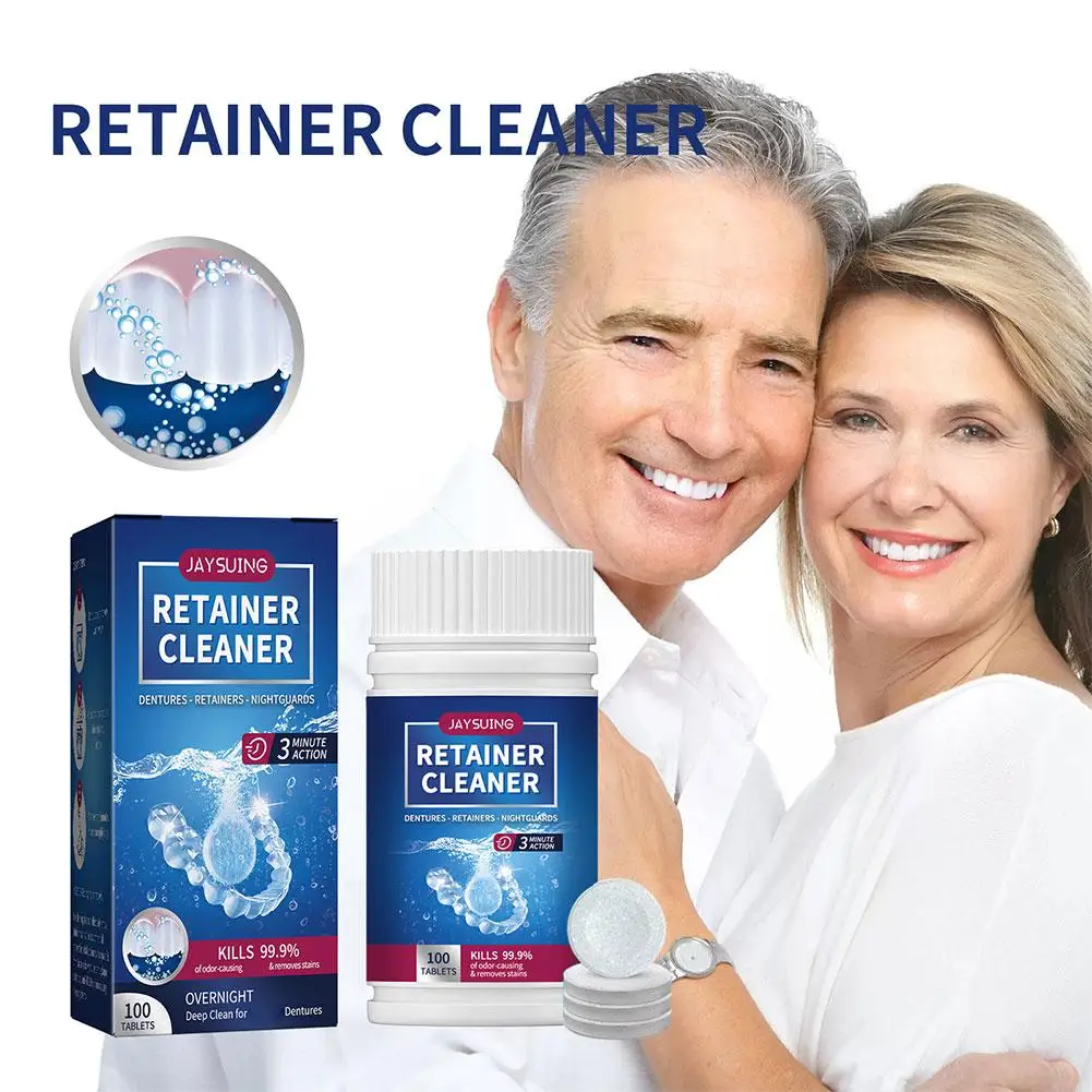 NEW Denture Cleansing Tablet Cleanser Pills Whitening Remove Bad Odors Oral Cleaning Care Fresh Breath Cleaning Stains 100 Tabs