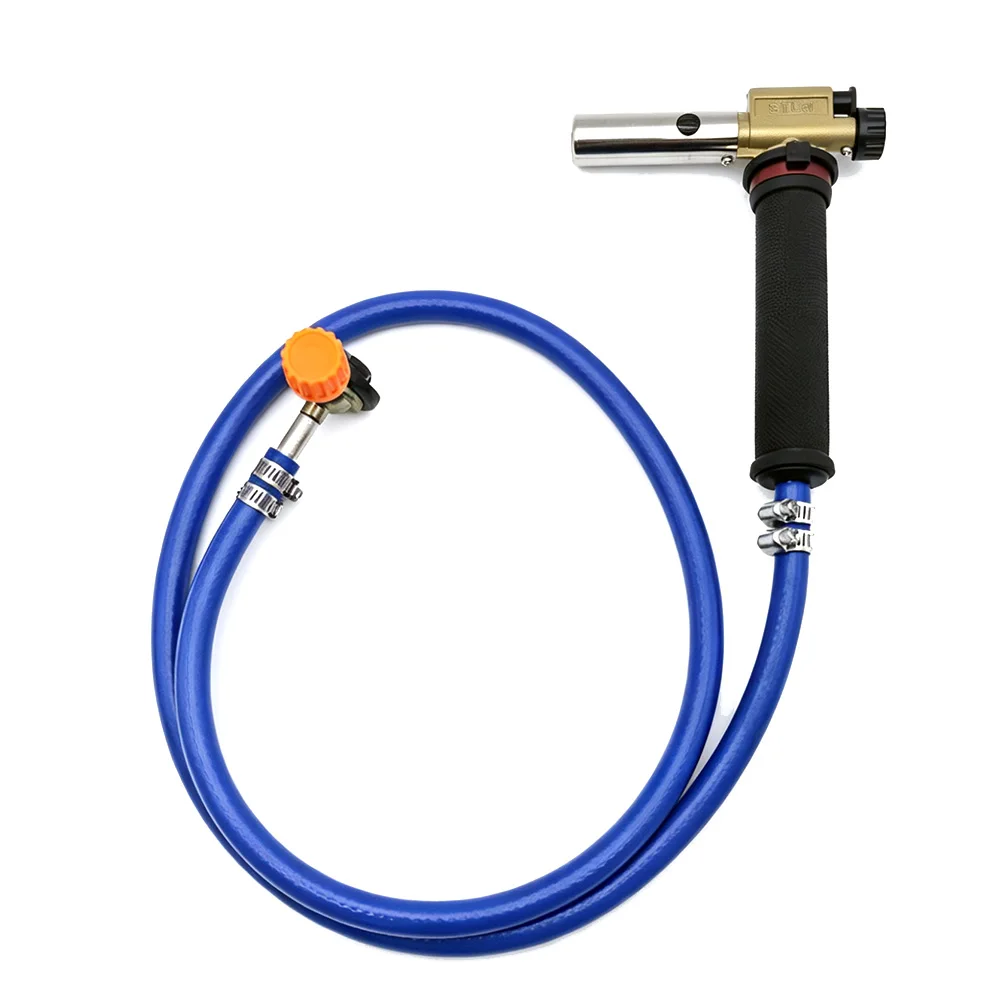 Portable Butane Gas Torch with 2m Hose Electronic Ignition Welding Torch for Soldering BBQ & Outdoor Use