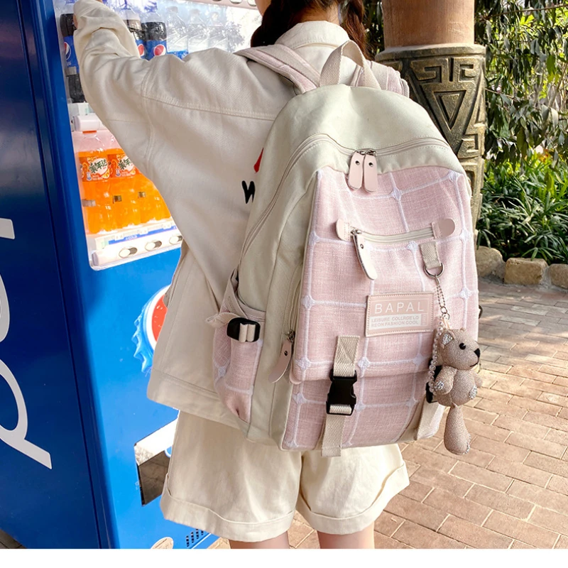 Женская парусиновая школьная сумка, дорожная сумка, большая вместительная школьная сумка для школьников, рюкзак для школьников младших классов