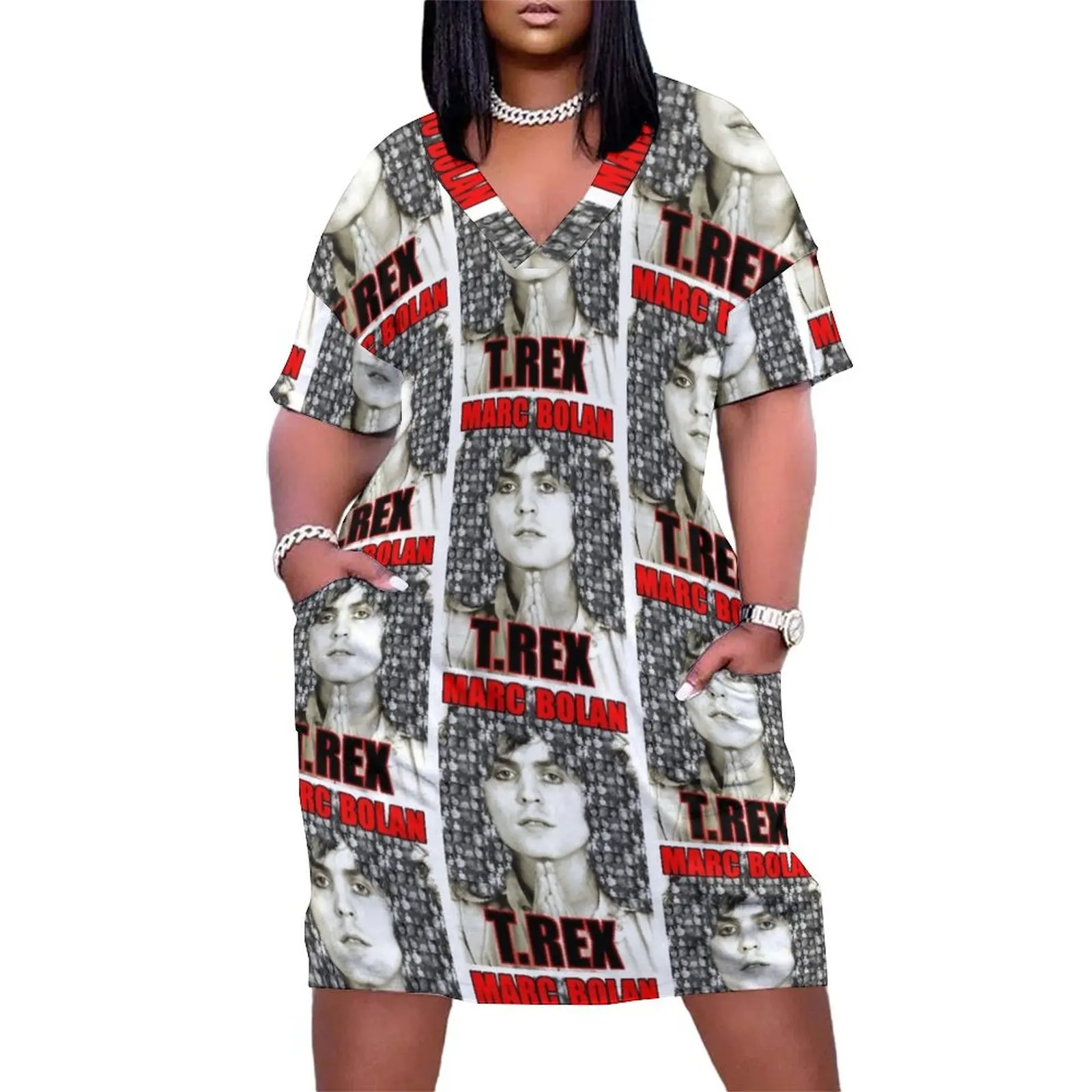 

Marc Bolan T.Rex Full Face & Bolan Hair design Loose Pocket Dress women clothes