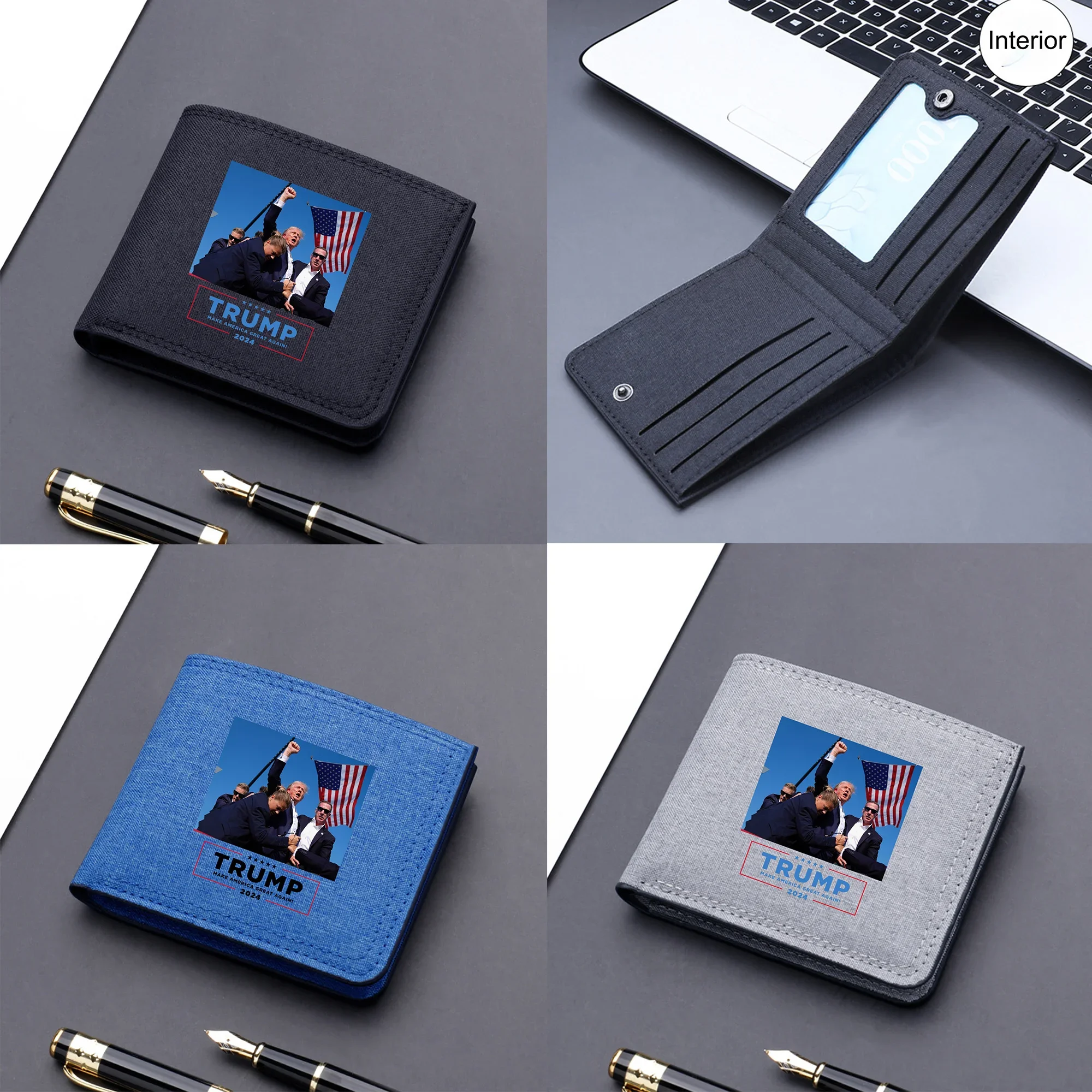 "دونالد ترامب 2024" مطبوعة قماش محفظة قصيرة موضة محفظة ثنائية الطي الأعمال محفظة عادية مع فتحات بطاقة الهدايا الإبداعية