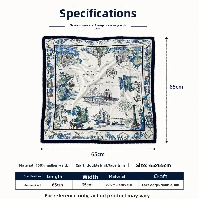 Echarpe-en-soie-de-murier-style-francais-vintage-65x65cm-imprime-paysage-urbain-bleu-et-blanc-double-couche-bordure-dentelle-polyvalente-pour-tete-et-cou
