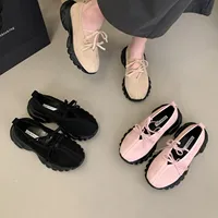 Fashionable Thick Bottom Heightening Pink Sports Shoes Women's New 2025 Slip-On Mary Janes Casual Sports Shoes round Toe Mid Hee