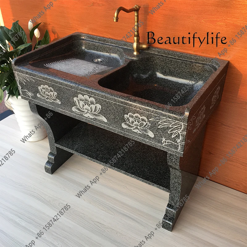 J Marble Laundry Pool With Washboard Stone Integrated Floor Laundry Basin Balcony Household Laundry Pool