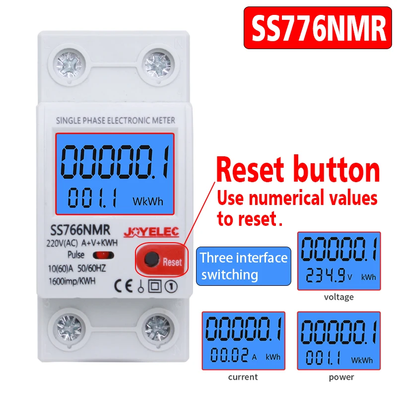 JOYELEC Digital Single Phase Reset Zero Energy Meter kWh Voltage Current Power Consumption Meter Wattmeter Electricity 220V AC