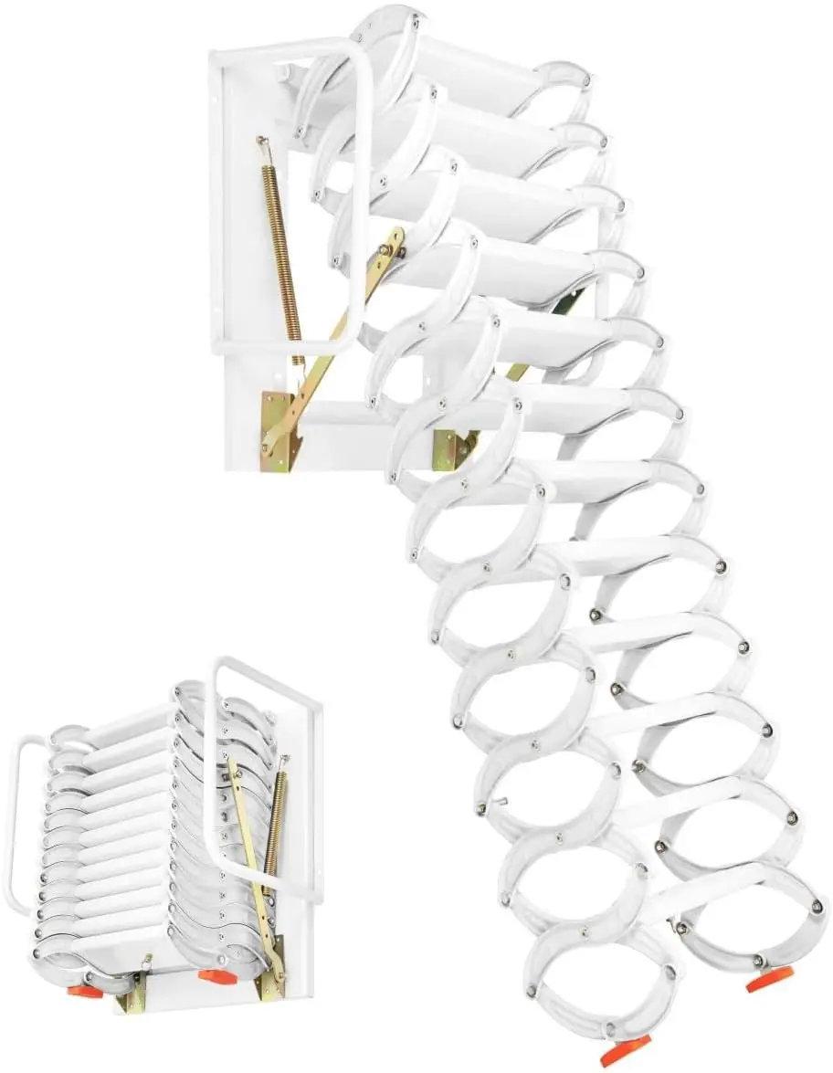 10 Feet Wall Mounted Attic Ladder, Attic Ladder Pull Down System, 12 Steps Vertial Height Attic Loft Ladder,Loft Wall Folding