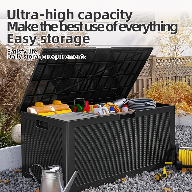 

100 Gallon Waterproof Outdoor Deck Box, Tool Box W/ Side Handles, Tool Storage Organization, Greenhouse Outdoor, Outdoor Storag