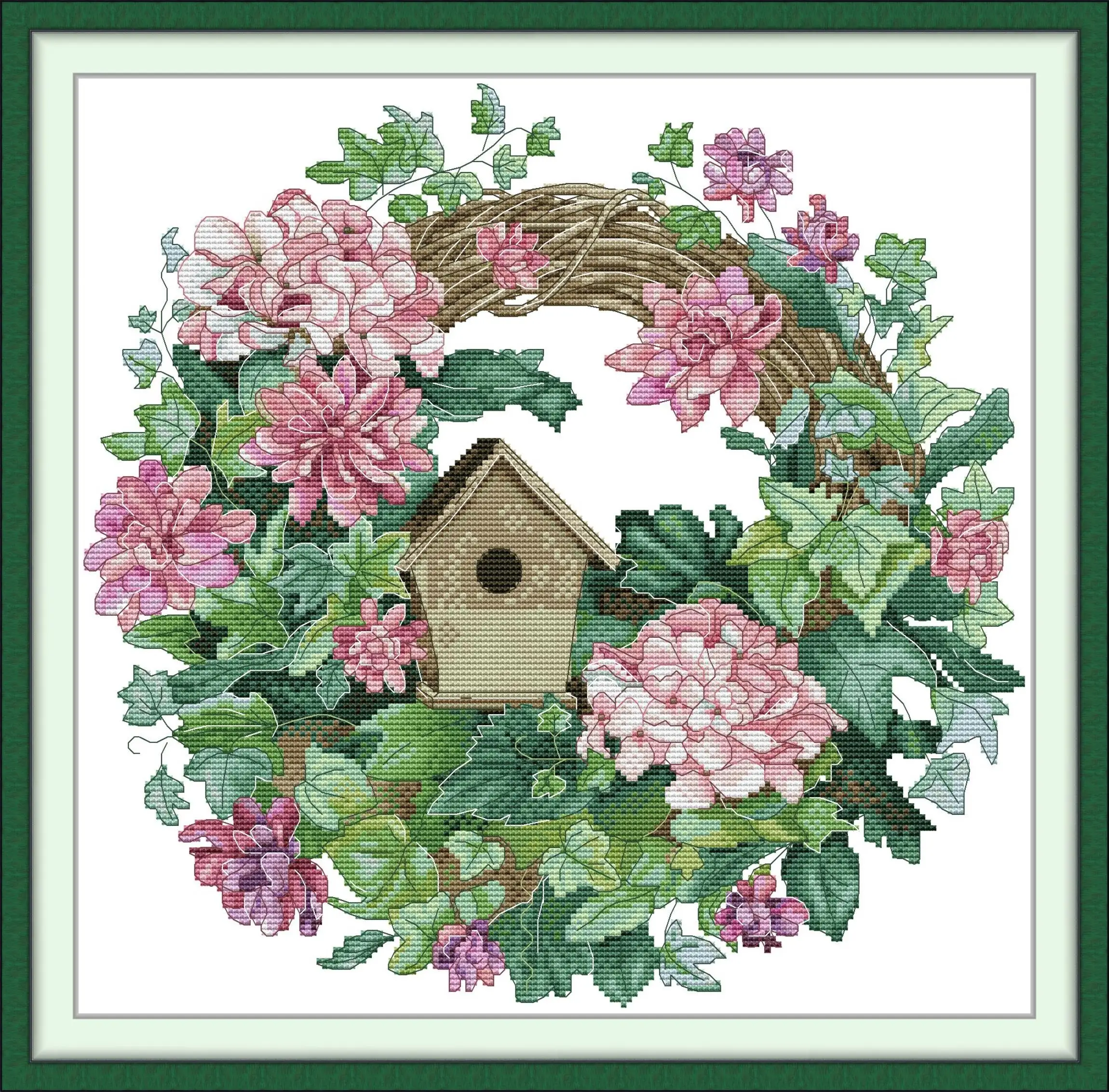 

Maydear Full Cross Stitch Kit, 11CT/14CT/16CT/9CT Aida Fabric,DMC Threads Sewing Pattern Embroidery Set-Purple Wreath