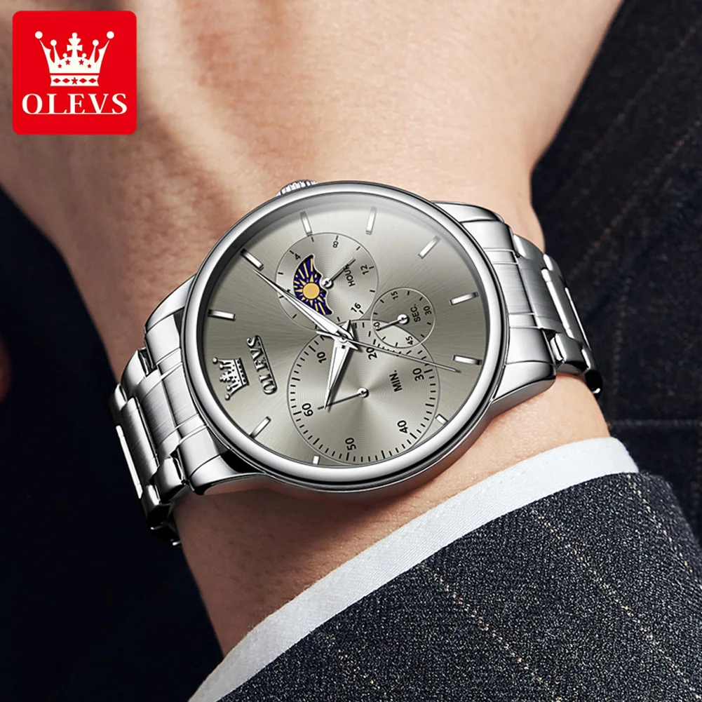 

Original Design OLEVS Luxury Brand Quartz Watch for Men Male Waterproof Moon Phases Watches Gray Dial Reloj Hombre