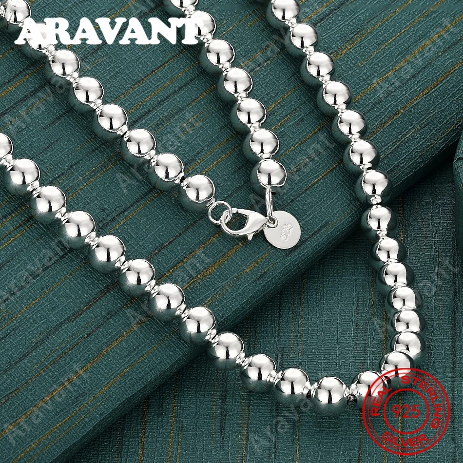 

Ожерелье из стерлингового серебра 925 пробы с гладкими круглыми бусинами диаметром 8 мм — уникальный подарок для женщин, универсальное украшение для любых мероприятий