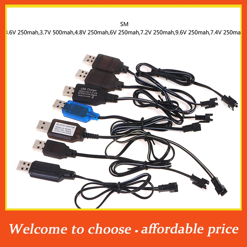 

TR New 3.6-9.6V 250mA NiMh/NiCd Battery USB Charger Cable SM 2P Forward Plug Remote Control Car USB Charger Electric Toy
