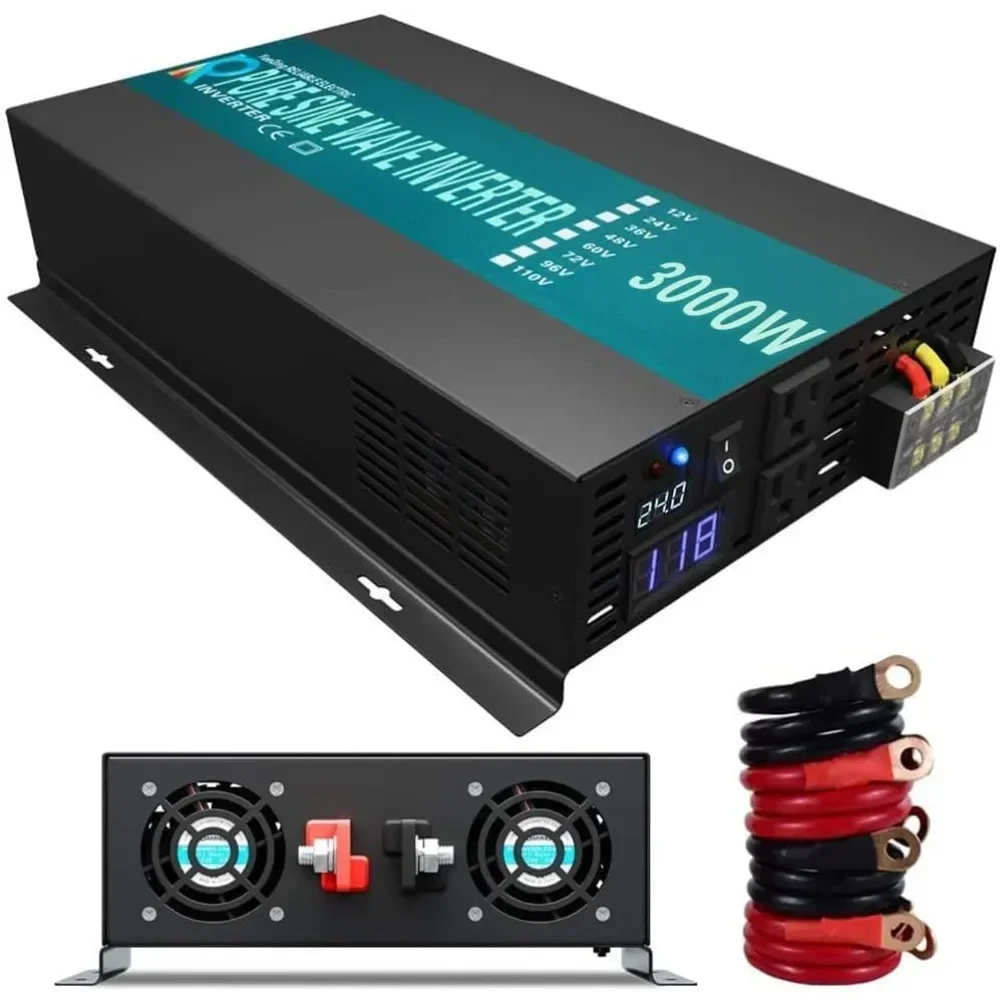 3000w Pure Sine Wave Solar Power Inverter 24v 110-120v 60hz With LED Display Black Solar System RBP-3000S-LEDblack