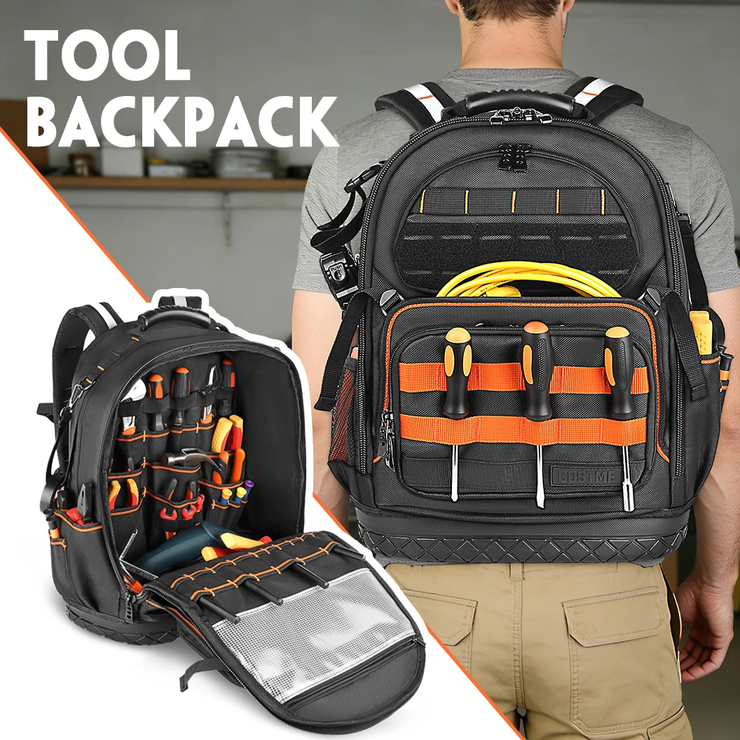 Jakah 93-Pockets Heavy Duty Tool Backpack with Removable Tool Storage Pouch Multi-functional Insert Pocket SOK-161