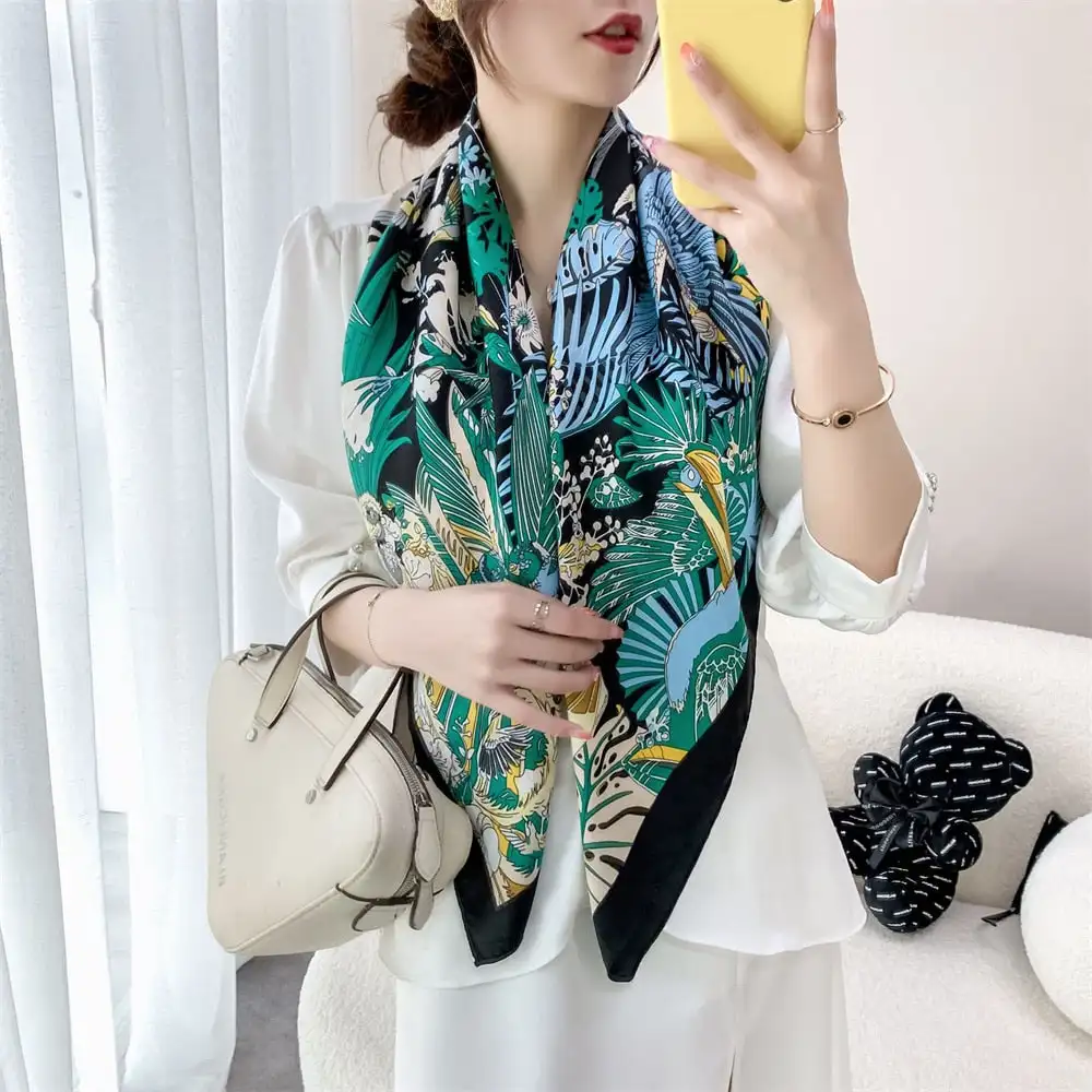 Fashion Plaid Scarves Women's Folar Classic Geometric Totem Scarves 90x90cm Square Scarves Muslim Headscarves Neck Headscarf