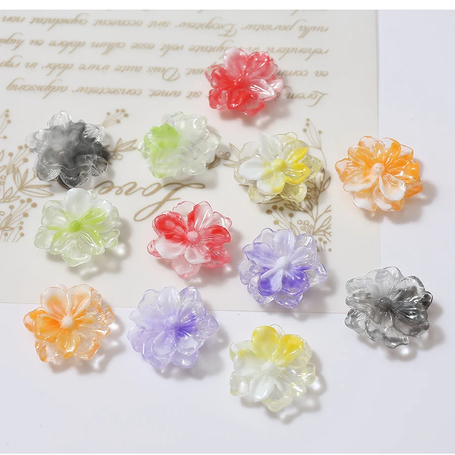 

30pcs/lot 22mm Resin Flower Imitation Crystal Clear Ice Double Color Flatback Cabochon For Jewelry Making Creative Embellishment