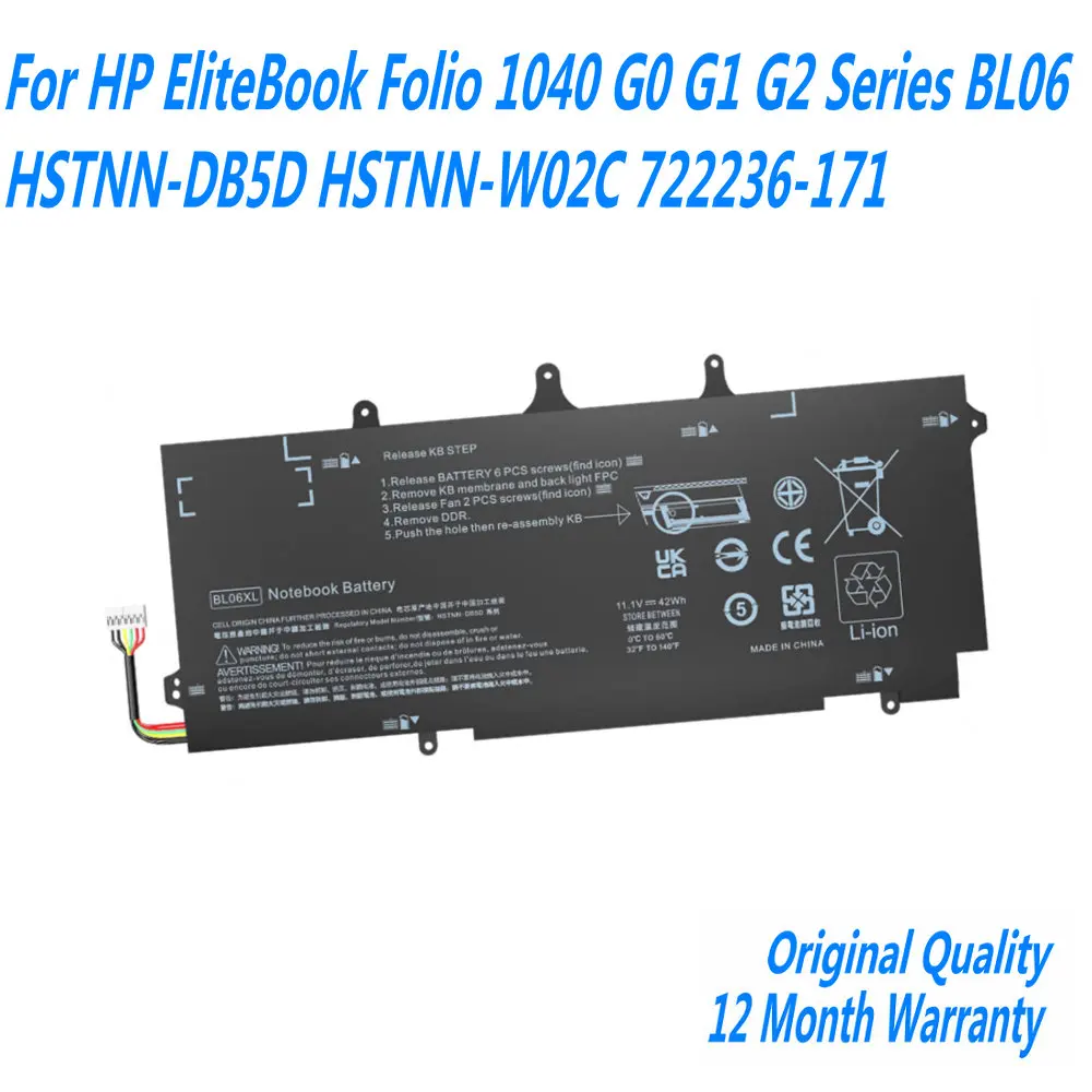 

NEW BL06XL Laptop Battery For HP EliteBook Folio 1040 G0 G1 G2 Series BL06 HSTNN-DB5D HSTNN-W02C 722236-171