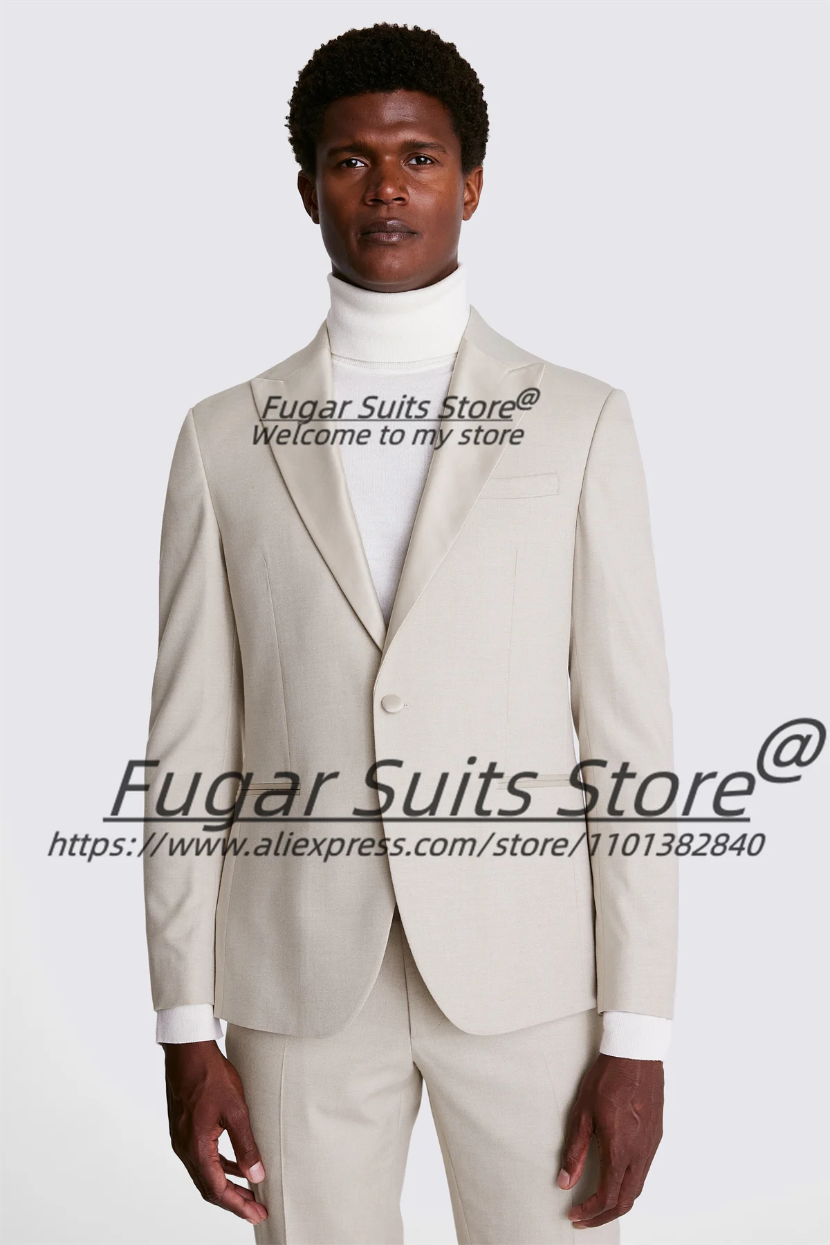 

Casual Beige Formal Men Suits Slim Fit Peak Lapel Groom Wedding Tuxedos 2 Pieces Sets Classic Male Blazers trajes para hombre