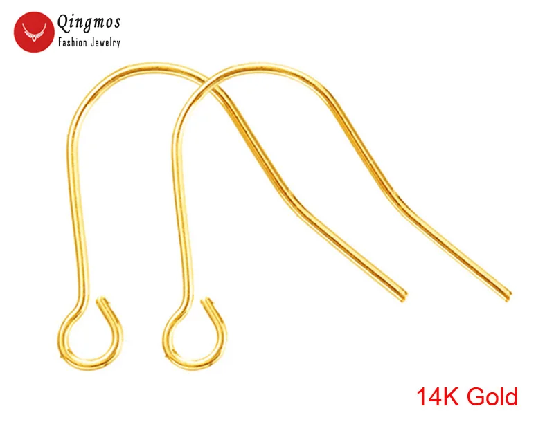 Qingmos 1 Pair (2 Pieces) 0.6*12mm 14K Solid Yellow Gold Earring Finding Ear Wire Hook for Jewelry Making DIY Earring Gp194