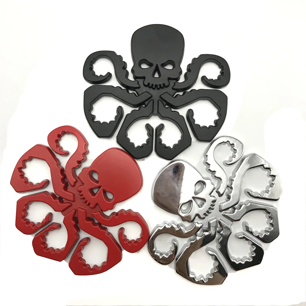 3D HYDRA Skull Octopus Style Aluminium Alloy Auto Body Car Emblem Badge Sticker Universal Red/Black/Silver