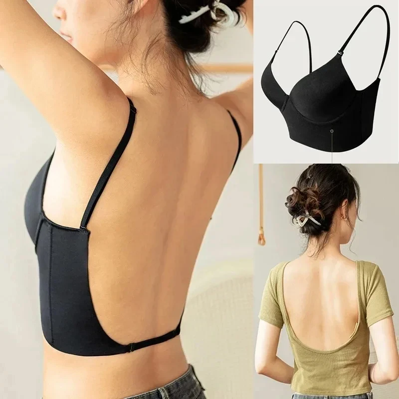 Unsichtbarer BH für Damen, tiefer U-Ausschnitt, rückenfreies Top für Kleider, sexy Dessous mit transparentem Träger, Push-Up, trägerlose Unterwäsche