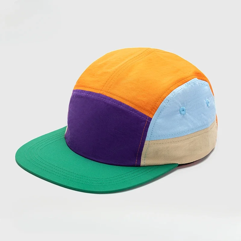 Custome Logo 5-panel Color Matching Quick-drying Hat Big Head Wide Brim Sunshade Casual Flat Edge Baseball Cap for Men and Women