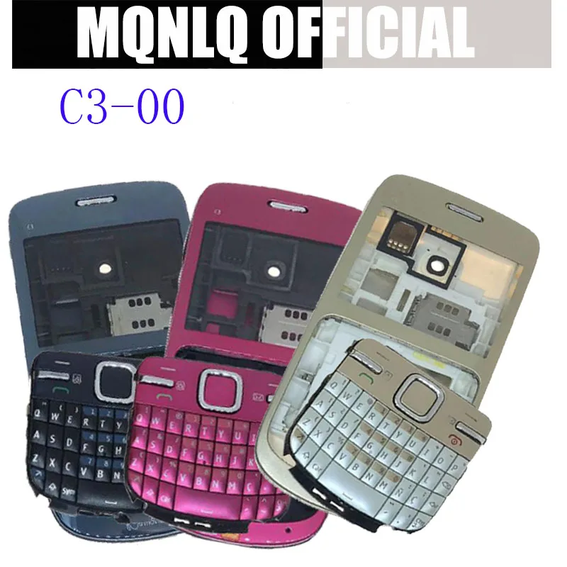 Carcaça Completa para Nokia C3 C3-00: Tampa Traseira da Bateria, Capa da Bateria, Frontal + Aro Central + Teclado - Peça de Reposição C3-00