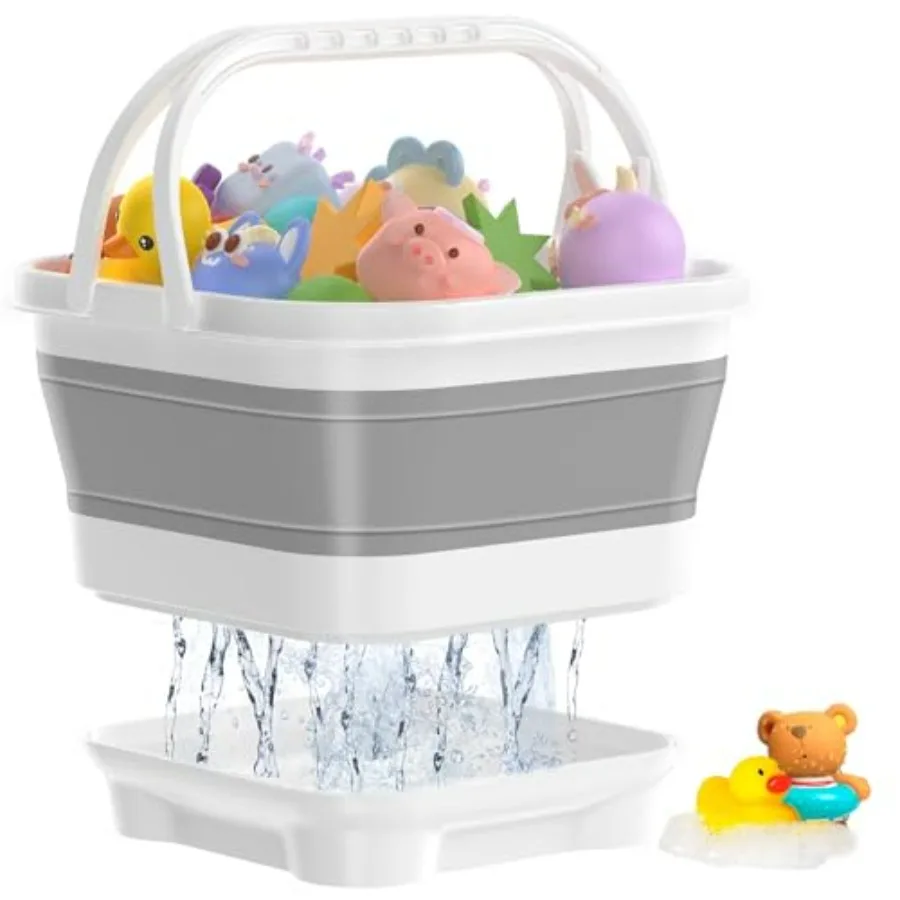 

Foldable-Bath-Toy-Storage-Organizer, Bath Toy Holder with Base, Quick-Drain-Drying Bathtub Toy Storage/Basket, Stand Up Bathroo