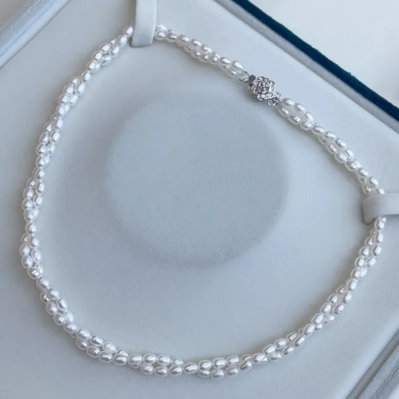 

Freshwater Pearl Necklace Female S925 Rose Flower Silver
