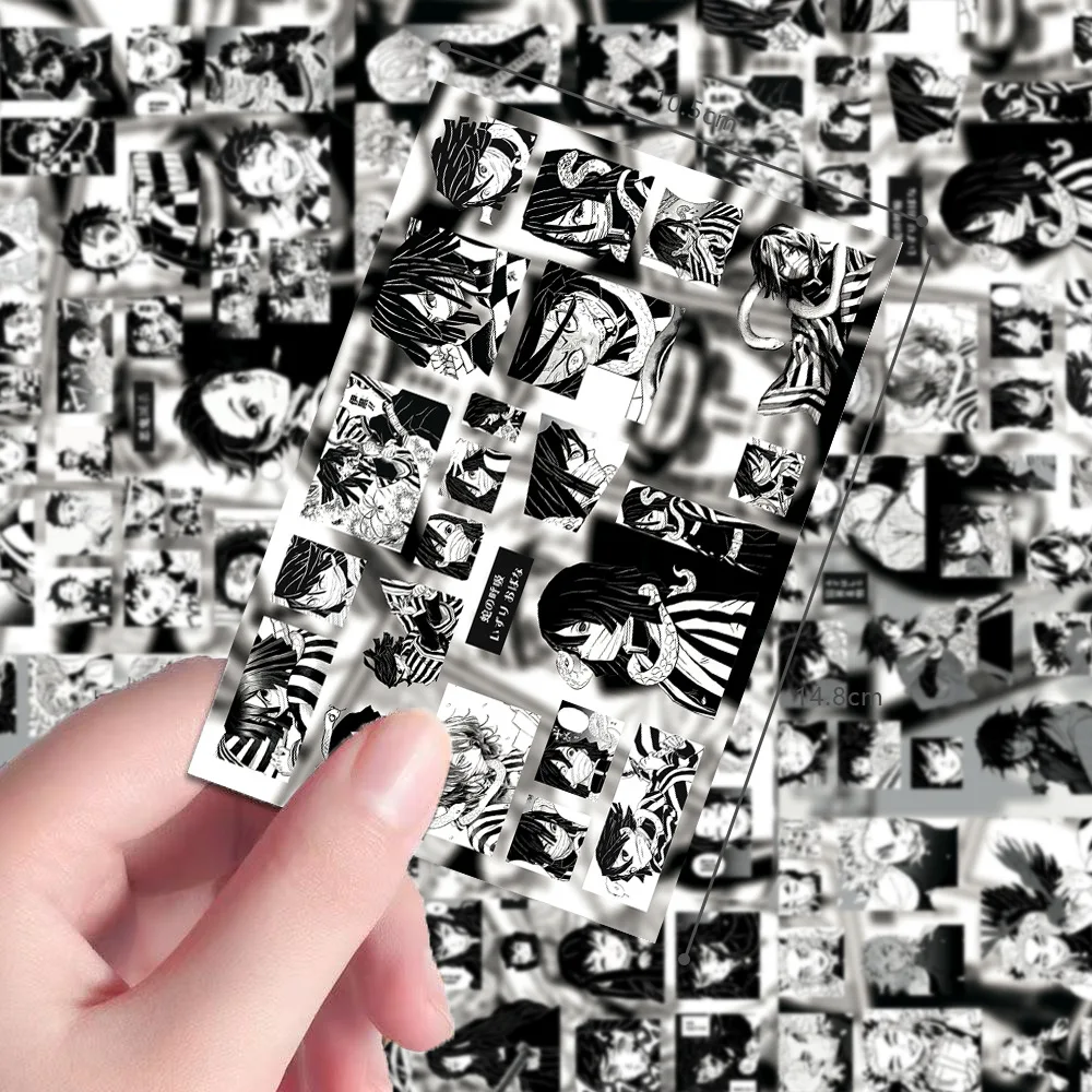 8Sheets Black and White Demon Slayer Blade Anime Sticker PVC Material Creative DIY Notebook And Luggage Waterproof Daily Toy Sti