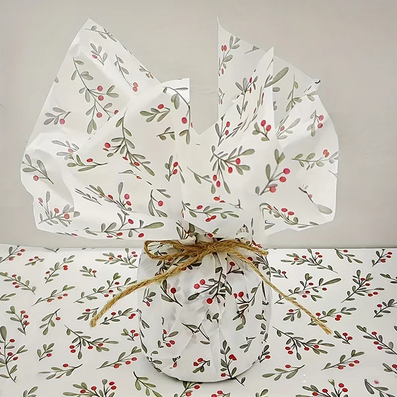Sheets Leaf Print Tissue Paper Holly Seed Semi-Transparent Perfect High-end Gift Wrapping Paper with Holly Berry Patterns Gift