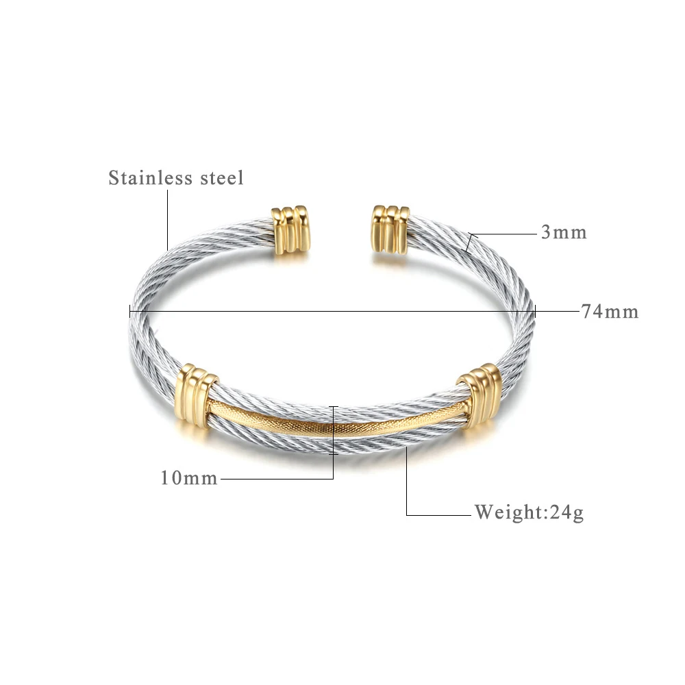 factory direct sale 316Lstainless steel open multi layer cable wire women adjustable cuff Bracelet