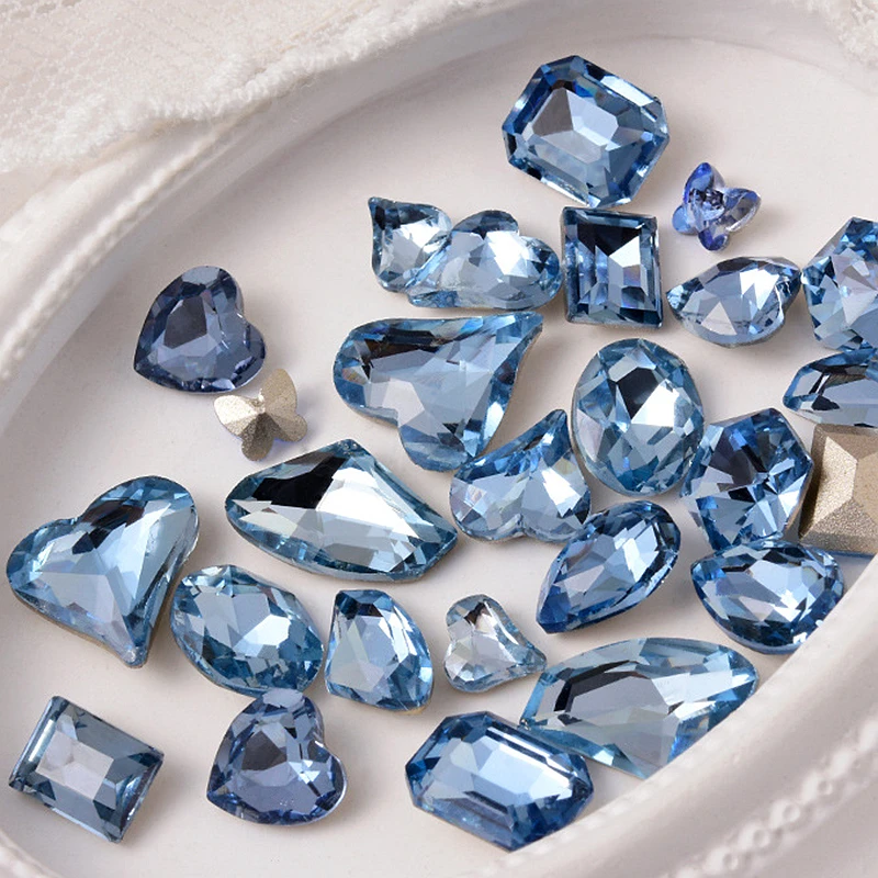 20PCS Denim Blue 3D Nail Art Decoration Rhinestones Crystal Diamond Gem Stone Accessories For Nails Manicure Decor Supplies Tool