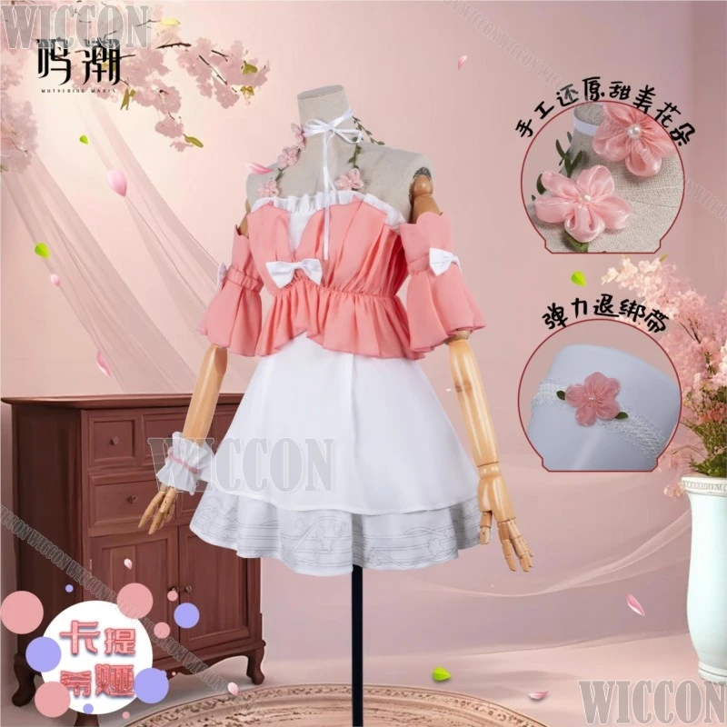 

1 год Cartethyia Wuthering Waves, розовый наряд для косплея, игровая одежда, корейское платье для женщин и девочек, карнавальный парик на Хэллоуин Wuwa Lolita