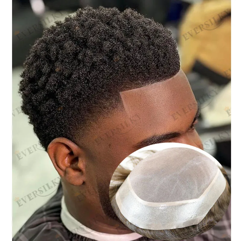 

Натуральная линия волос PU Mono Base Мужской парик Черный мужской 6 мм вьющийся коричневый # 2 сверхпрочных шиньоны, система протеза из 100% человеческих волос