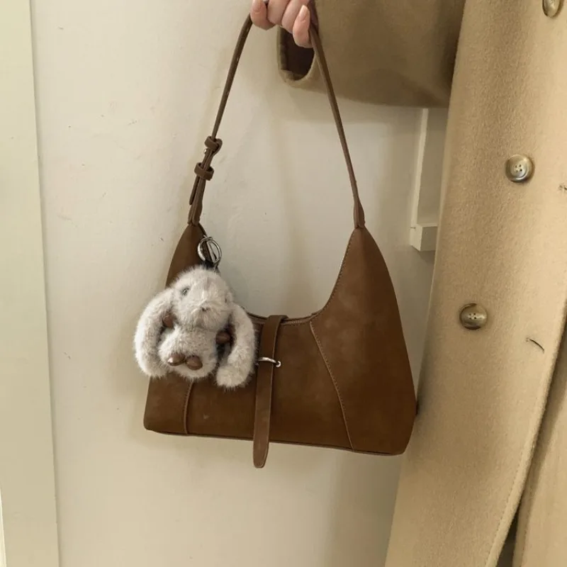 Damen-Schultertasche aus Mehrfarbigem Wildleder mit Riemen, Lässige Tragetasche für Büro, Streetwear, Wochenendreisen & Einkäufe