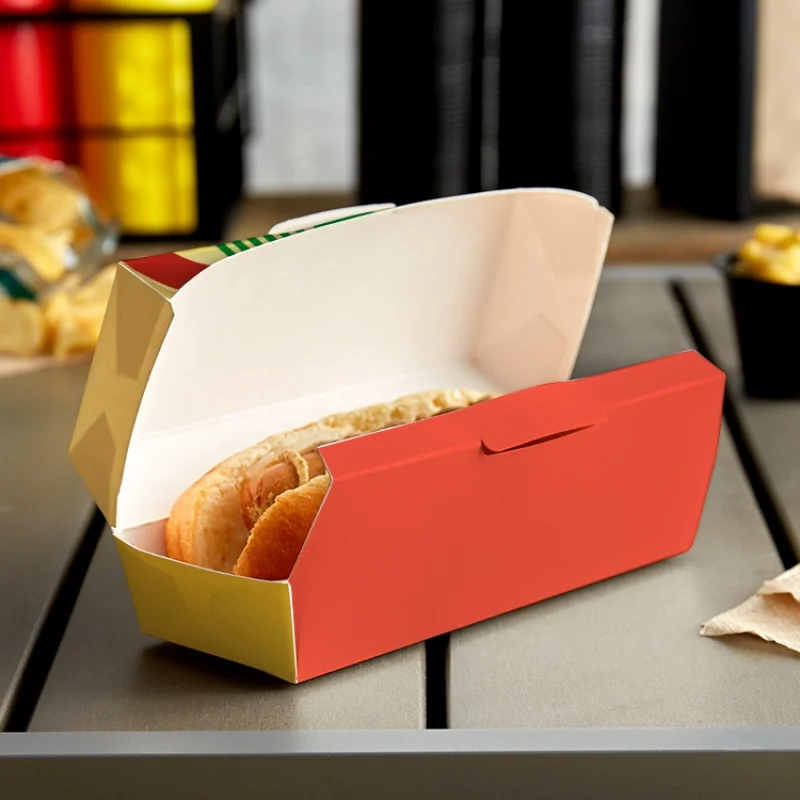 10 00piece.Custom.Kraft Disposable Hamburger Food Takeaway Hot Dog Tray Packaging Paper Box