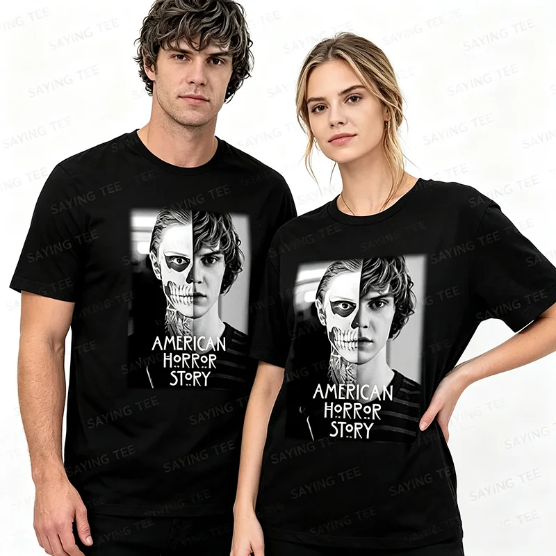 Pepper Evan Peters Skull Ahs Roanoke Poster Herren Damen T-Shirts Y2k Tate Langdon Skull Designer Lustiges Streetwear Grafik-T-Shirt – Detail 5