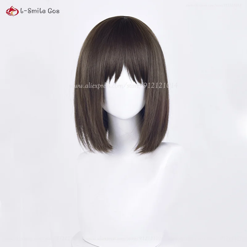 Peluca de Cosplay de Anime Iwamura Mitsumi, pelo sintético resistente al calor, marrón oscuro, BoBo, 35cm