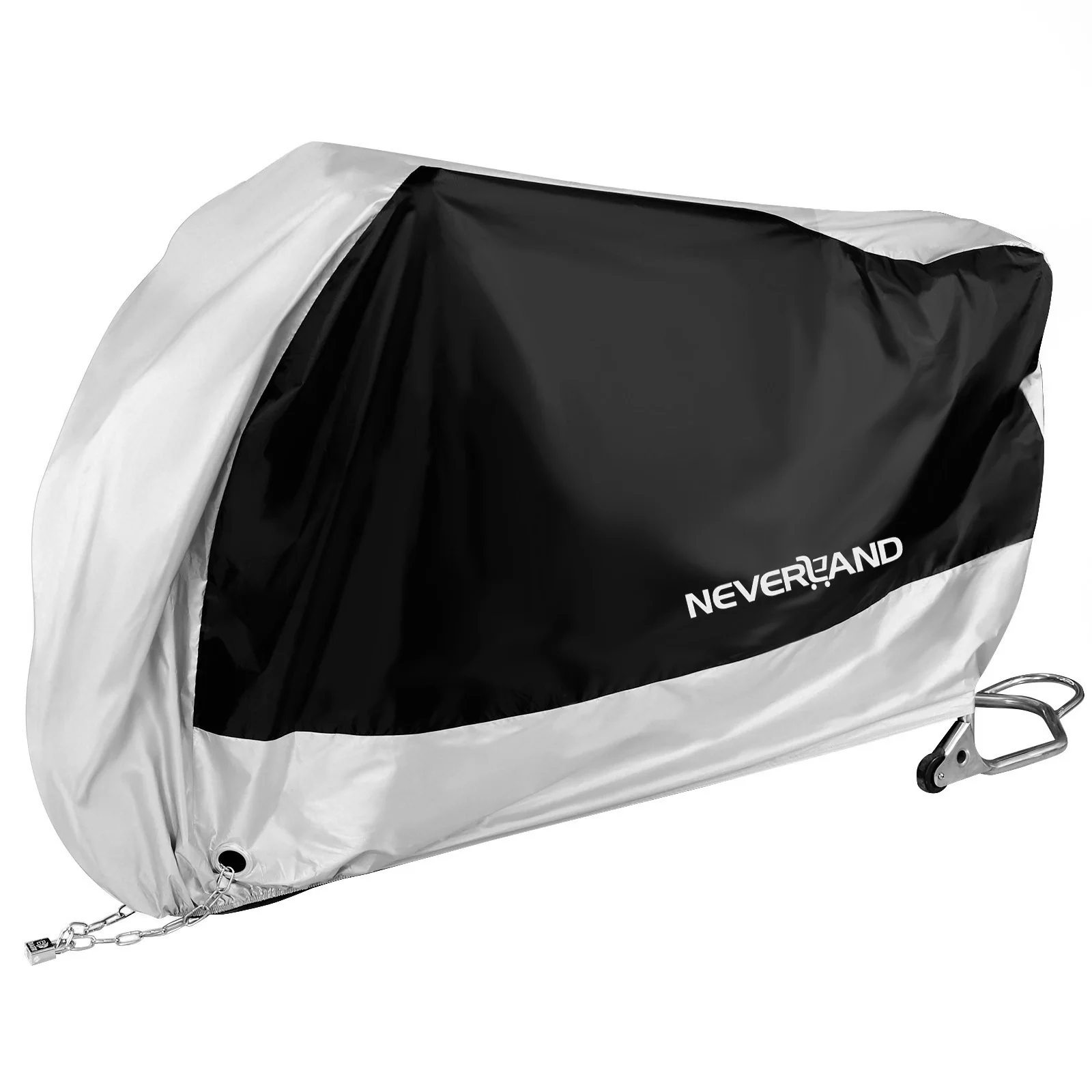 

NEVERLAND Motorcycle Cover, Size L, All Season Protective Outdoor Indoor Motocross Motorbike Scooter Cover, Black with White