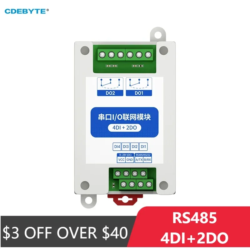 ModBus RTU Serial IO módulo RS485 interfaz 4DI + 2DO 8 salidas digitales Instalación de riel 8 ~ 28VDC CDEBYTE MA01-AXCX4020